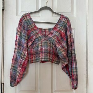 Free People Multicolor Plaid Crop Top